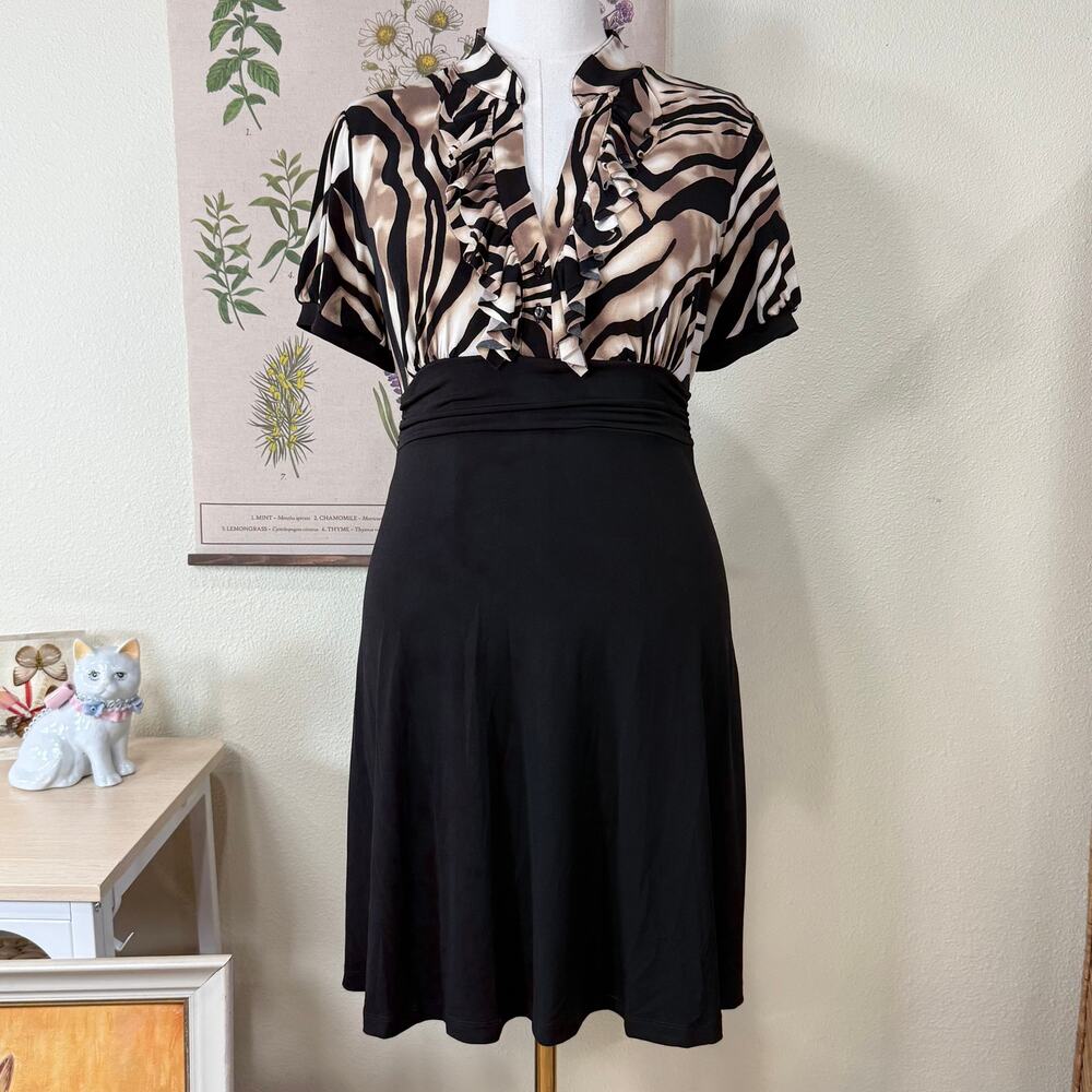 Y2k Animal Print Tie Back Ruffle Babydoll Dress Trashy Gyaru Bimbo Sexy M 10